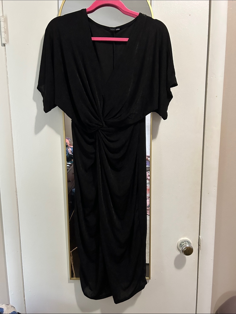 Fashion Nova Black Knot-Front Midi Dress